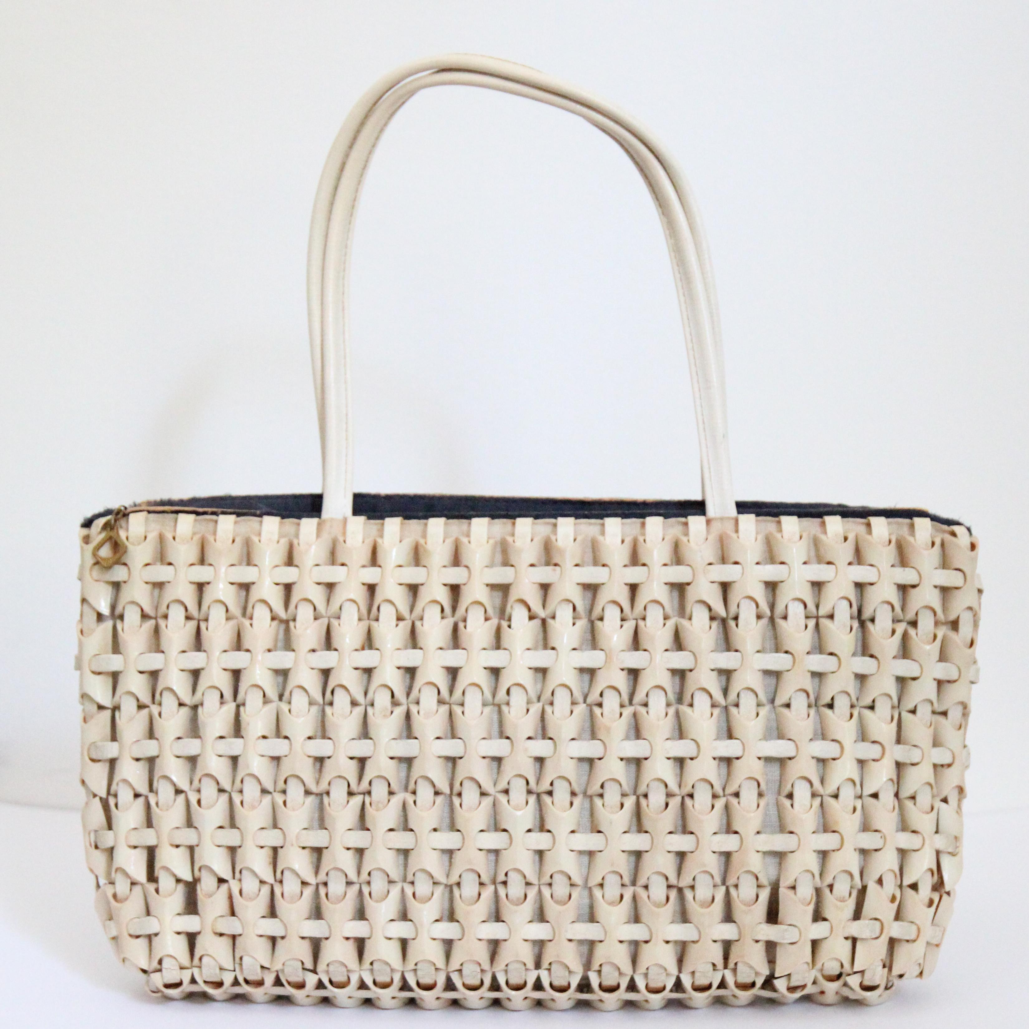Vintage 1940's plasticflex handbag vintage 1940's cream plastic flex purse Unisexe en vente