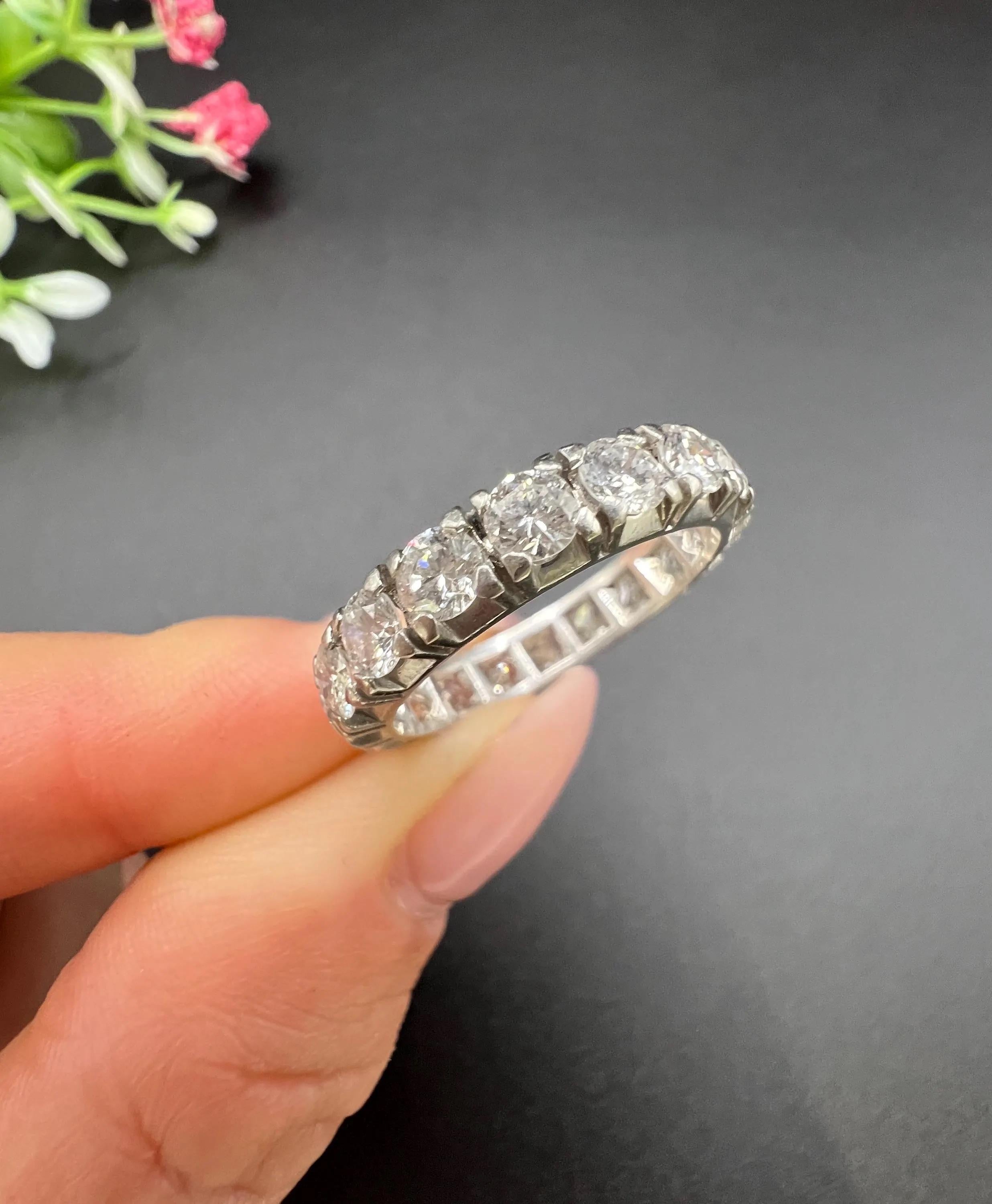 Vintage 1940s Platinum, 2.70 Carat Full Diamond Eternity Band Ring For Sale 6