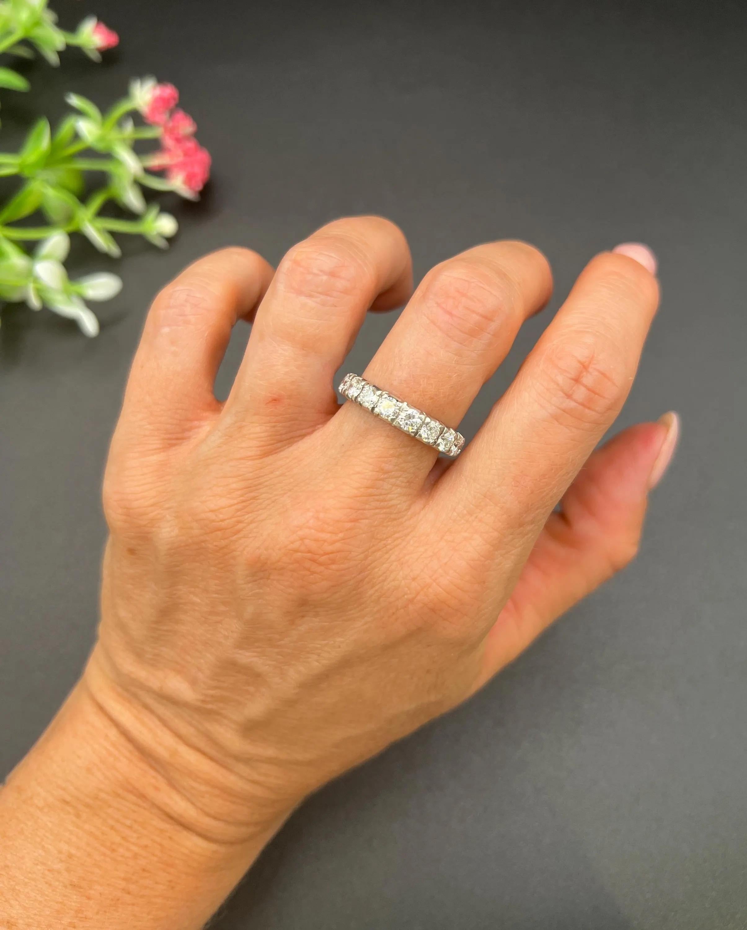Vintage Eternity Band 

Platinum

Circa 1940s

Step back in time with this exquisite 1940s eternity ring, expertly crafted in platinum and adorned with approximately 2.70 carats of high-quality French diamonds. The stunning diamonds are set to
