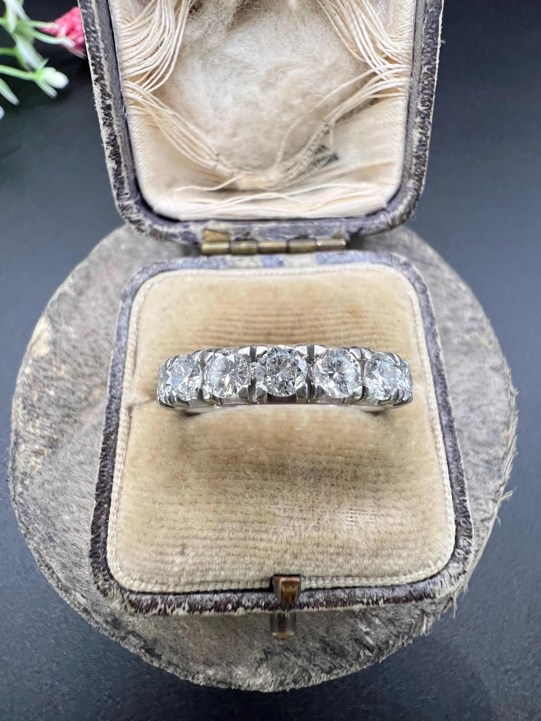 Women's or Men's Vintage 1940s Platinum, 2.70 Carat Full Diamond Eternity Band Ring For Sale