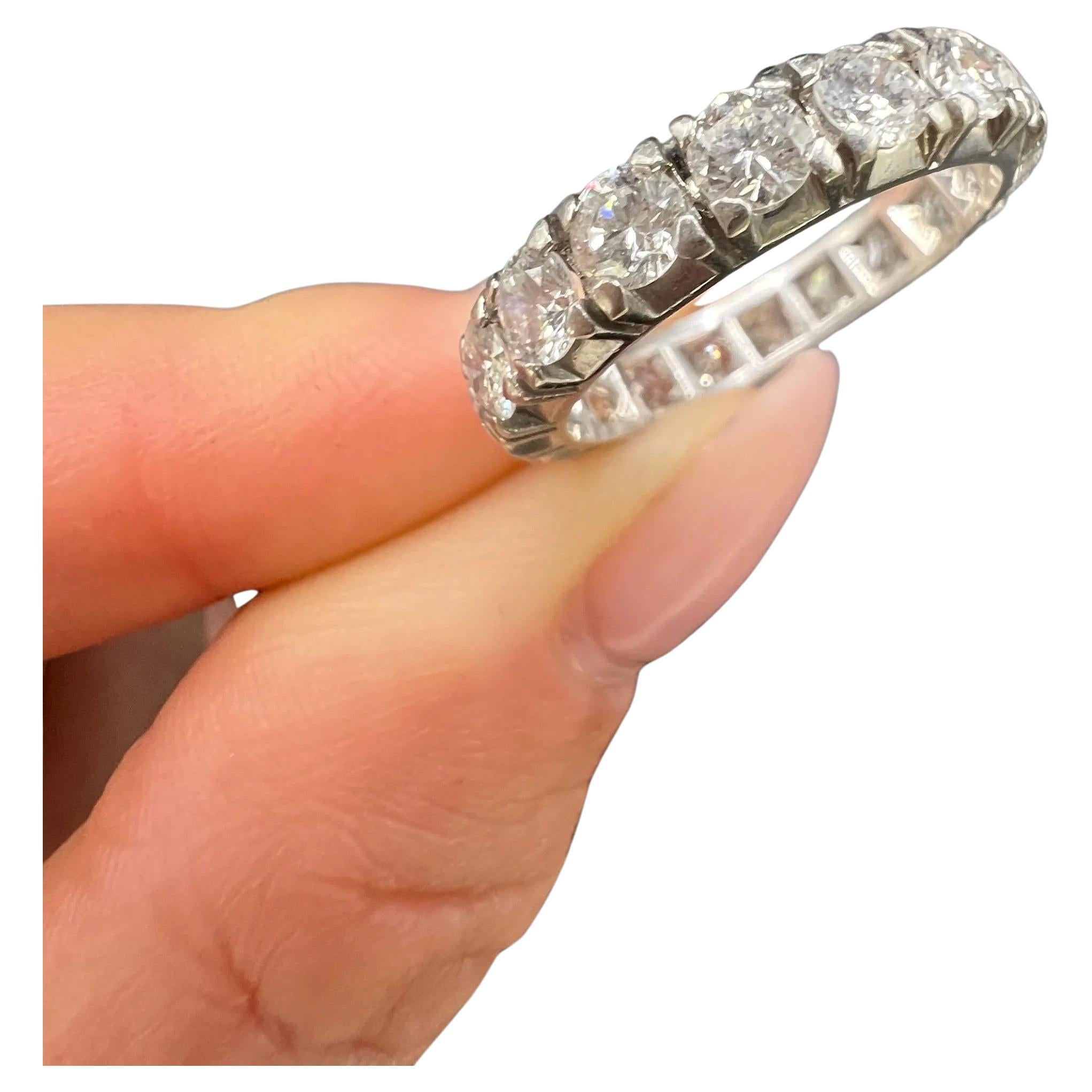 Vintage 1940s Platinum, 2.70 Carat Full Diamond Eternity Band Ring For Sale