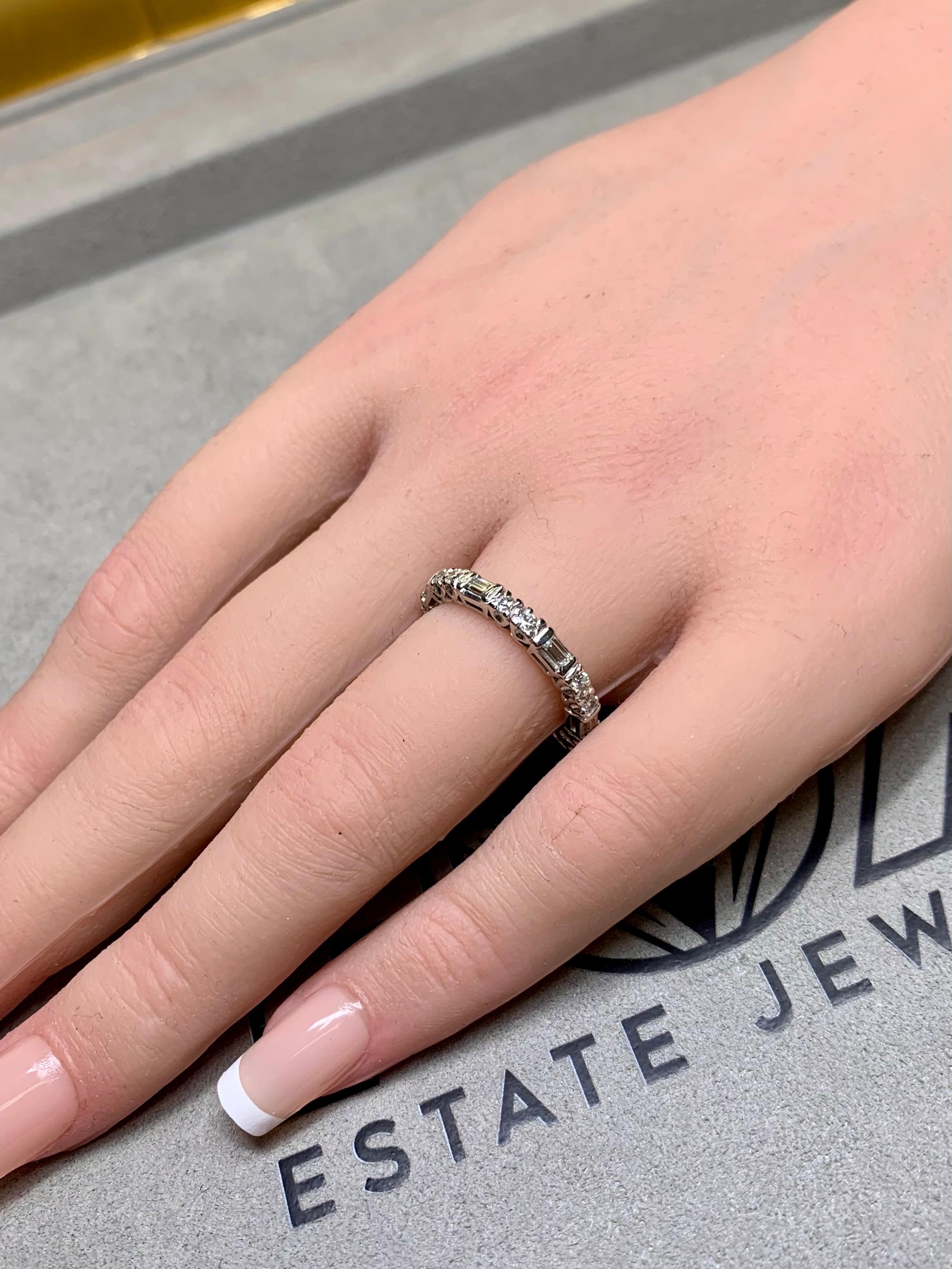Vintage 1940’s Platinum Baguette Round Diamond Eternity Band 2.70mm Sz 6.5 For Sale 1