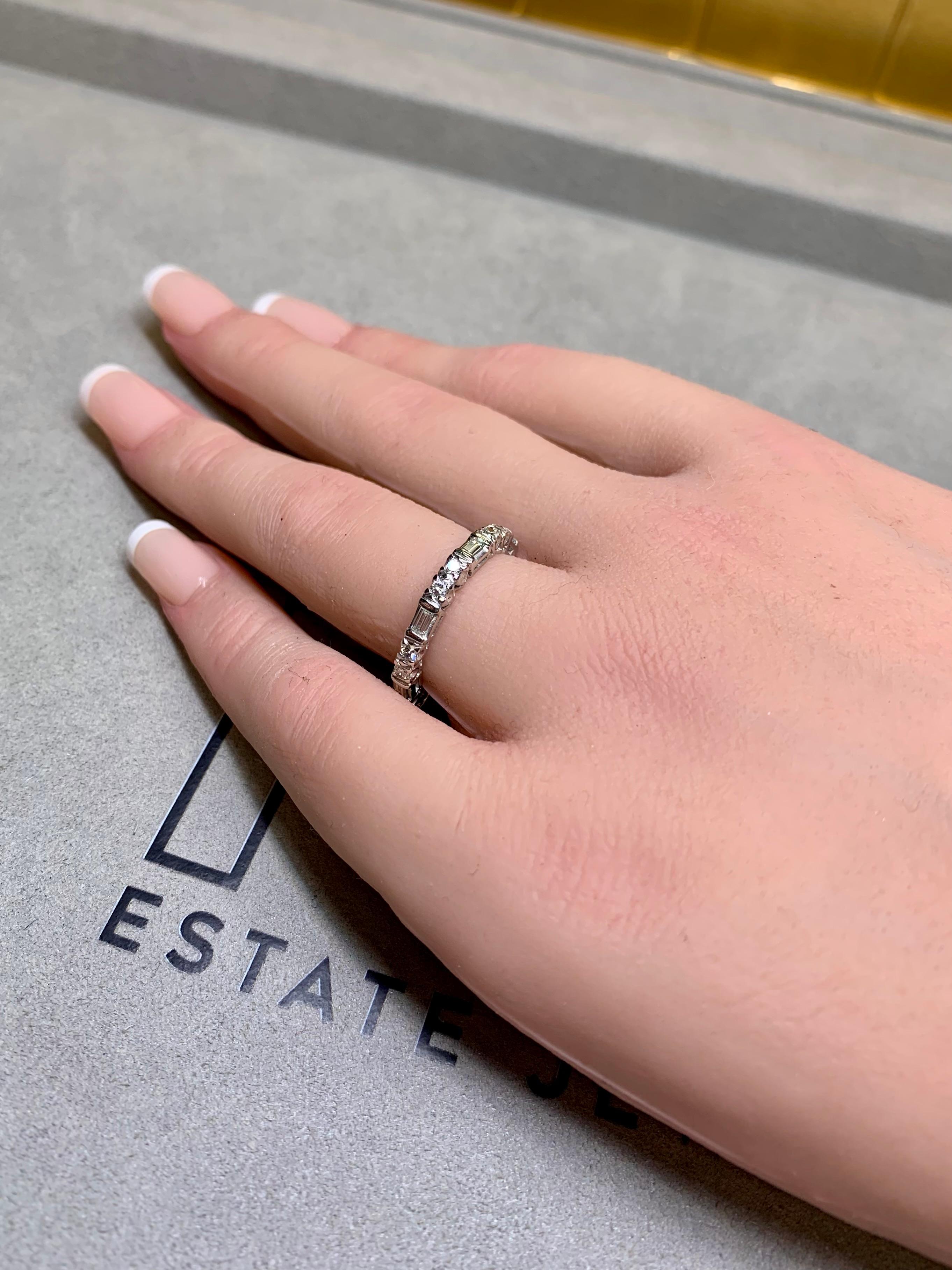 Vintage 1940’s Platinum Baguette Round Diamond Eternity Band 2.70mm Sz 6.5 For Sale 2