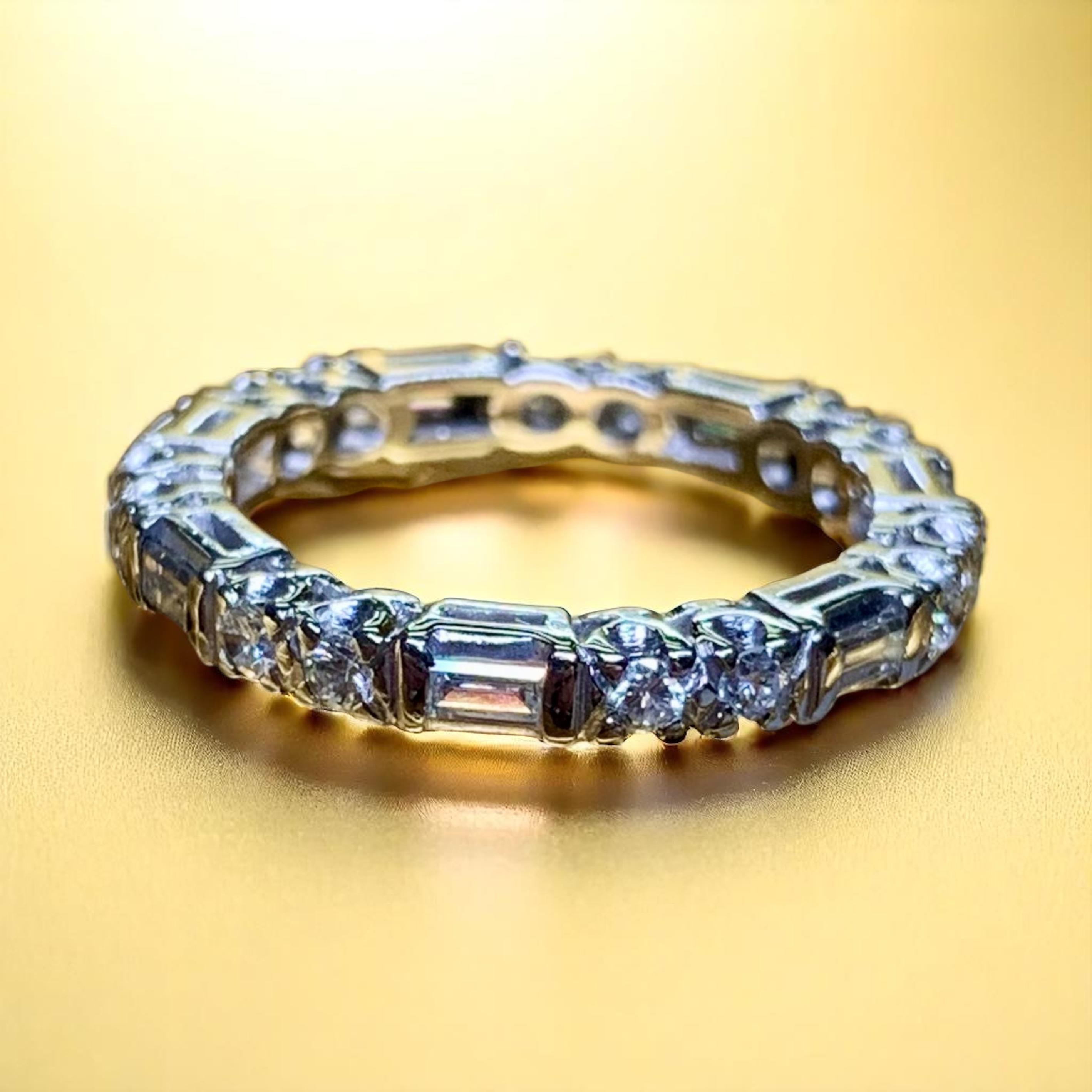 Vintage 1940’s Platinum Baguette Round Diamond Eternity Band 2.70mm Sz 6.5 For Sale 3
