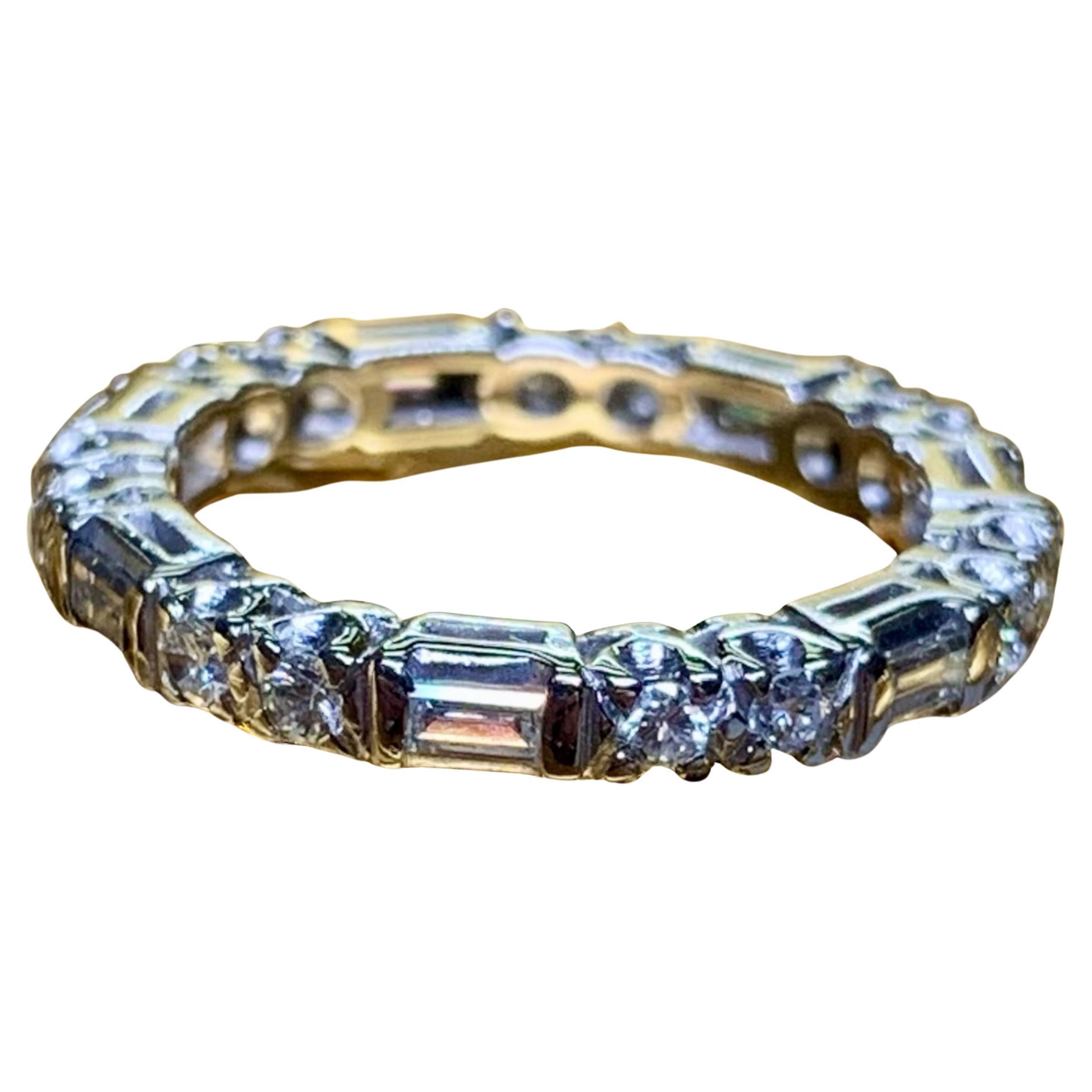 Vintage 1940’s Platinum Baguette Round Diamond Eternity Band 2.70mm Sz 6.5 For Sale