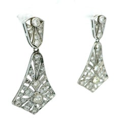 Vintage Platinum Diamond Drop Earrings, 3.00 Ct, Art Deco Style, Circa 1940