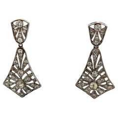 Vintage 1940s Platin Diamant Tropfen Ohrringe, Art Deco Revival, 3 Karat