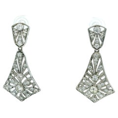 Vintage Platinum Diamond Drop Earrings, 3.00 Ct, Art Deco Style, Circa 1940