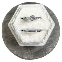 Retro 1940s, Platinum Diamond Engagement & Wedding Band Bridal Ring Set