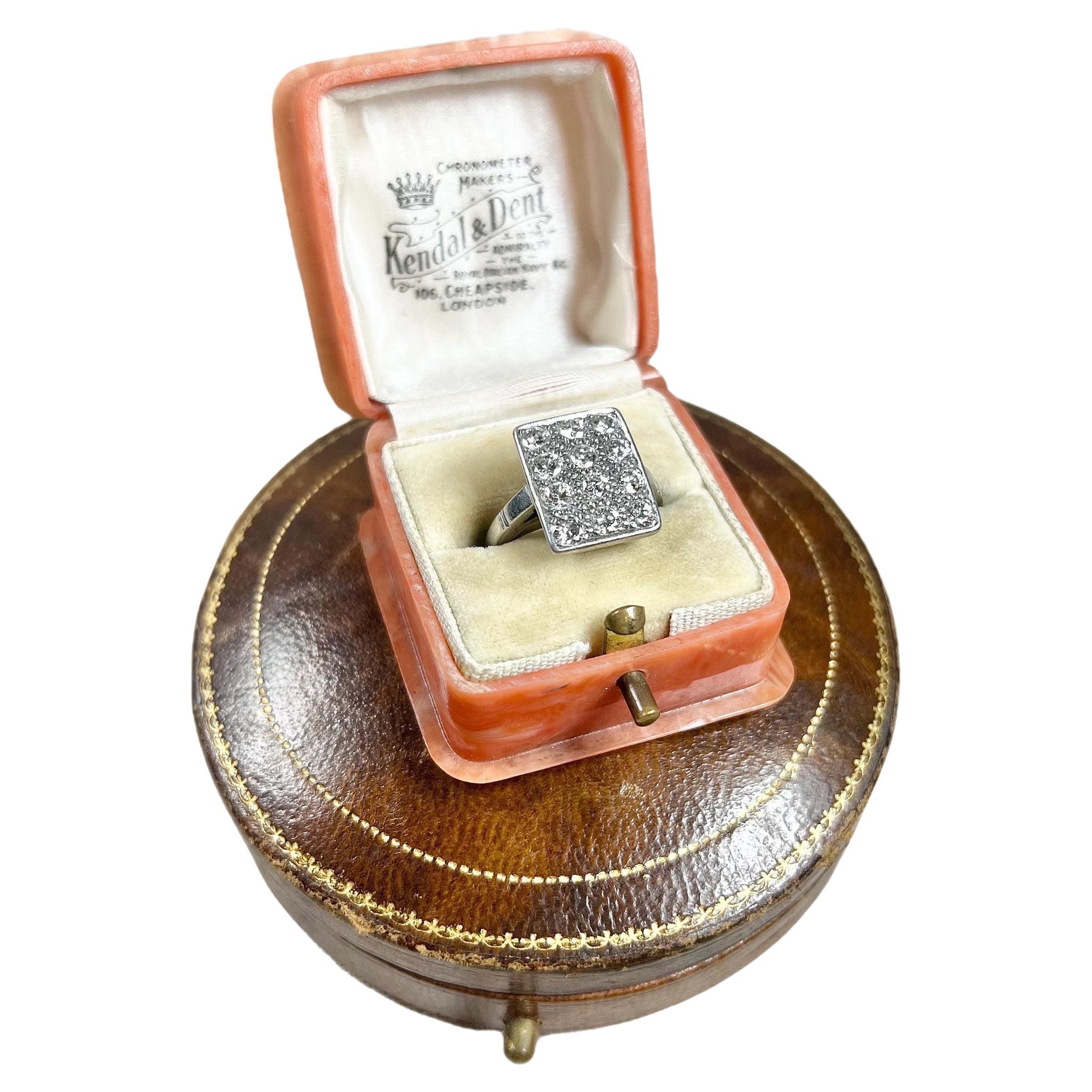 Vintage 1940s Platinum Diamond Plaque Ring For Sale