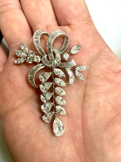 Vintage 1940s Platinum Old Euro Pear Shape 15 Carat Diamond Brooch