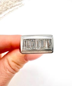 Vintage 1940s Platinum, Rectangular Baguette Diamond Tank Ring