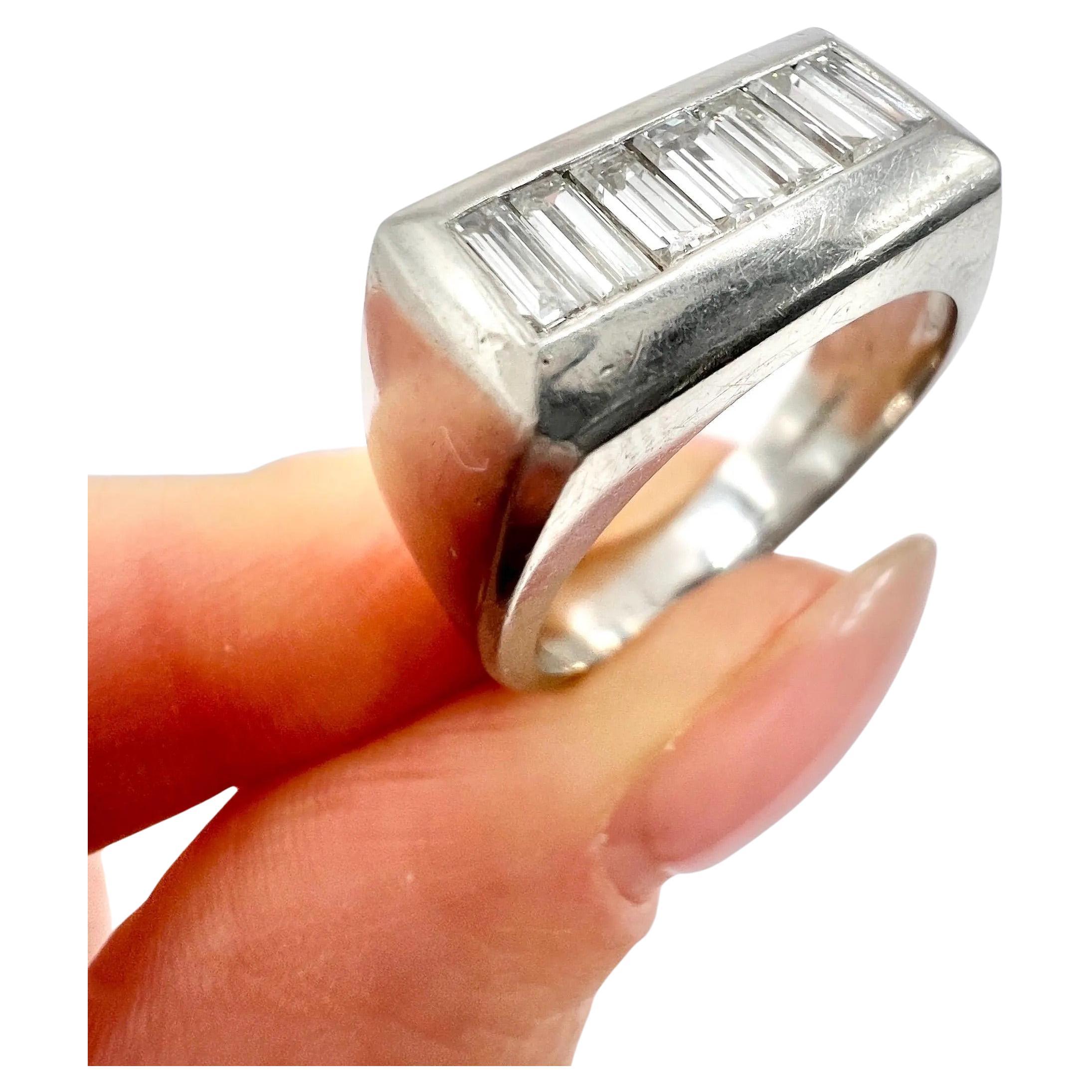Vintage 1940s Platinum, Rectangular Baguette Diamond Tank Ring