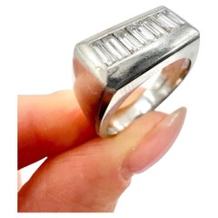 Vintage 1940s Platinum, Rectangular Baguette Diamond Tank Ring