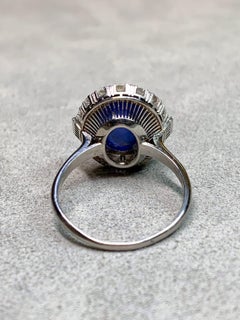 Vintage 1940’s Platinum Royal Blue Star Sapphire Carré Diamond Ring 8.30ctw