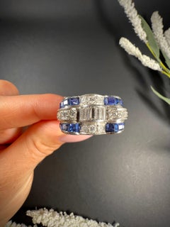 Vintage 1940’s Platinum Sapphire & Diamond Cocktail Ring