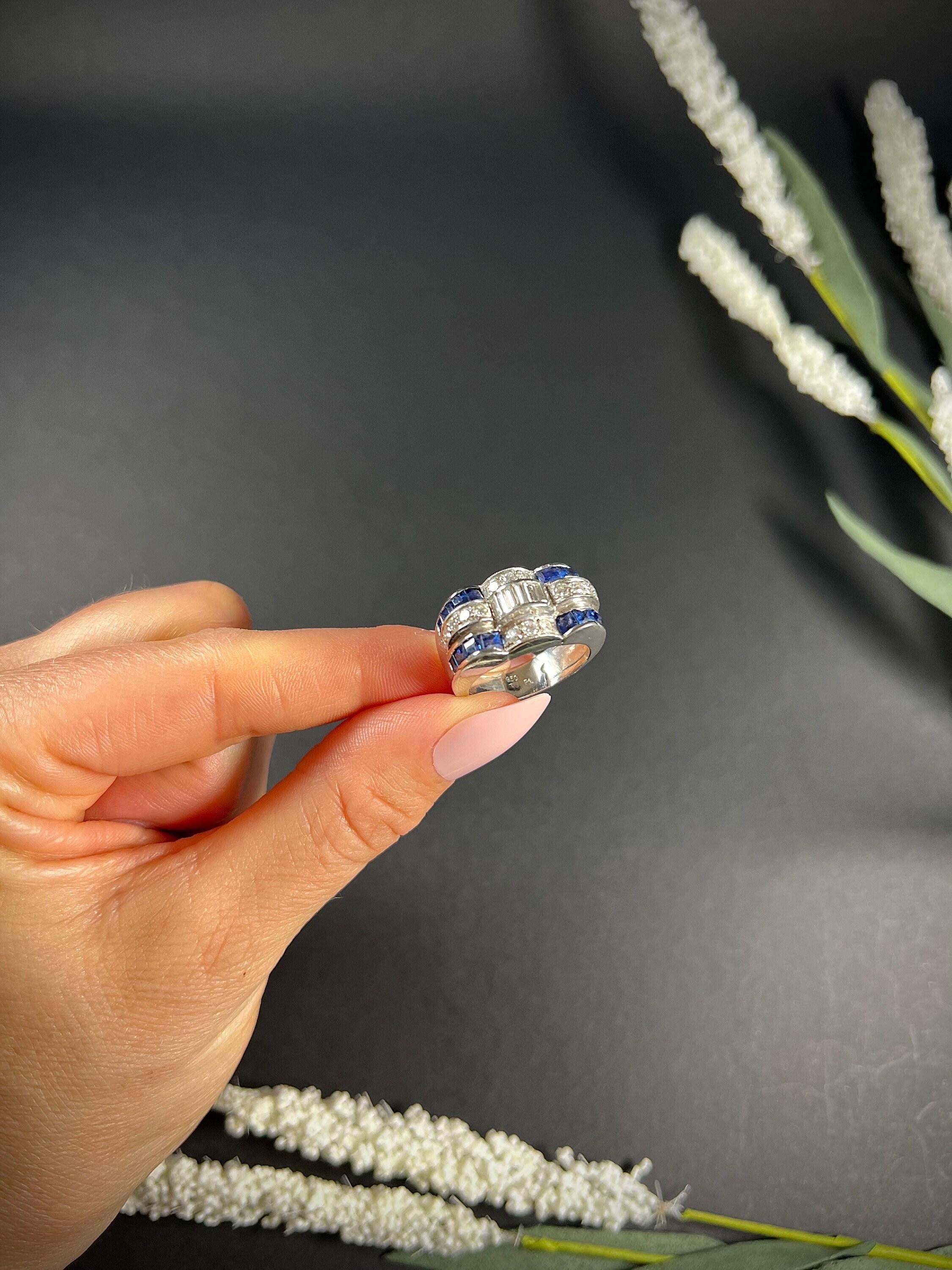Vintage 1940’s Platinum Sapphire & Diamond Cocktail Ring For Sale 3