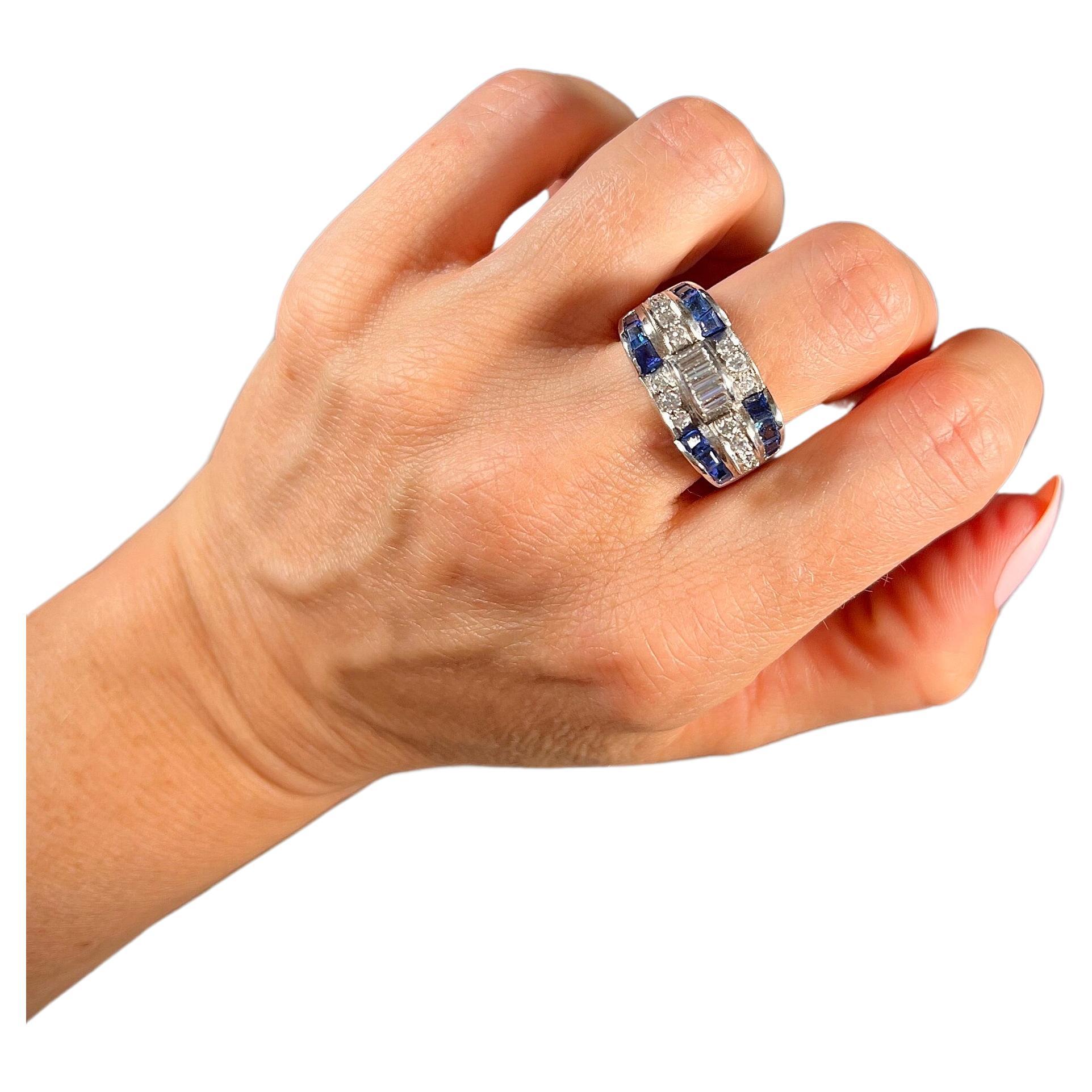 Vintage 1940's Platinum Sapphire & Diamond Cocktail Ring