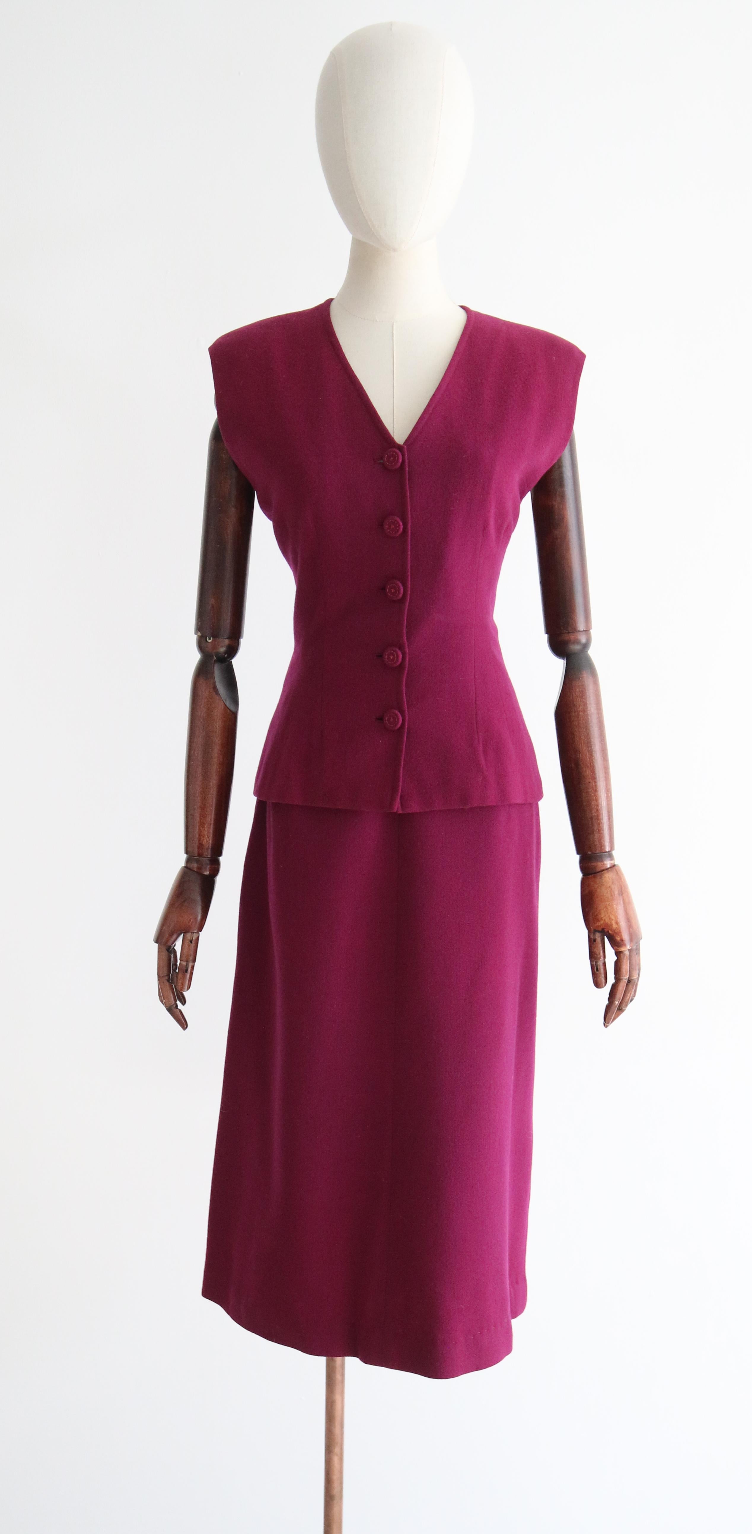 Costume en laine prune vintage des années 1940, taille UK 10-12 US 6-8 en vente 6