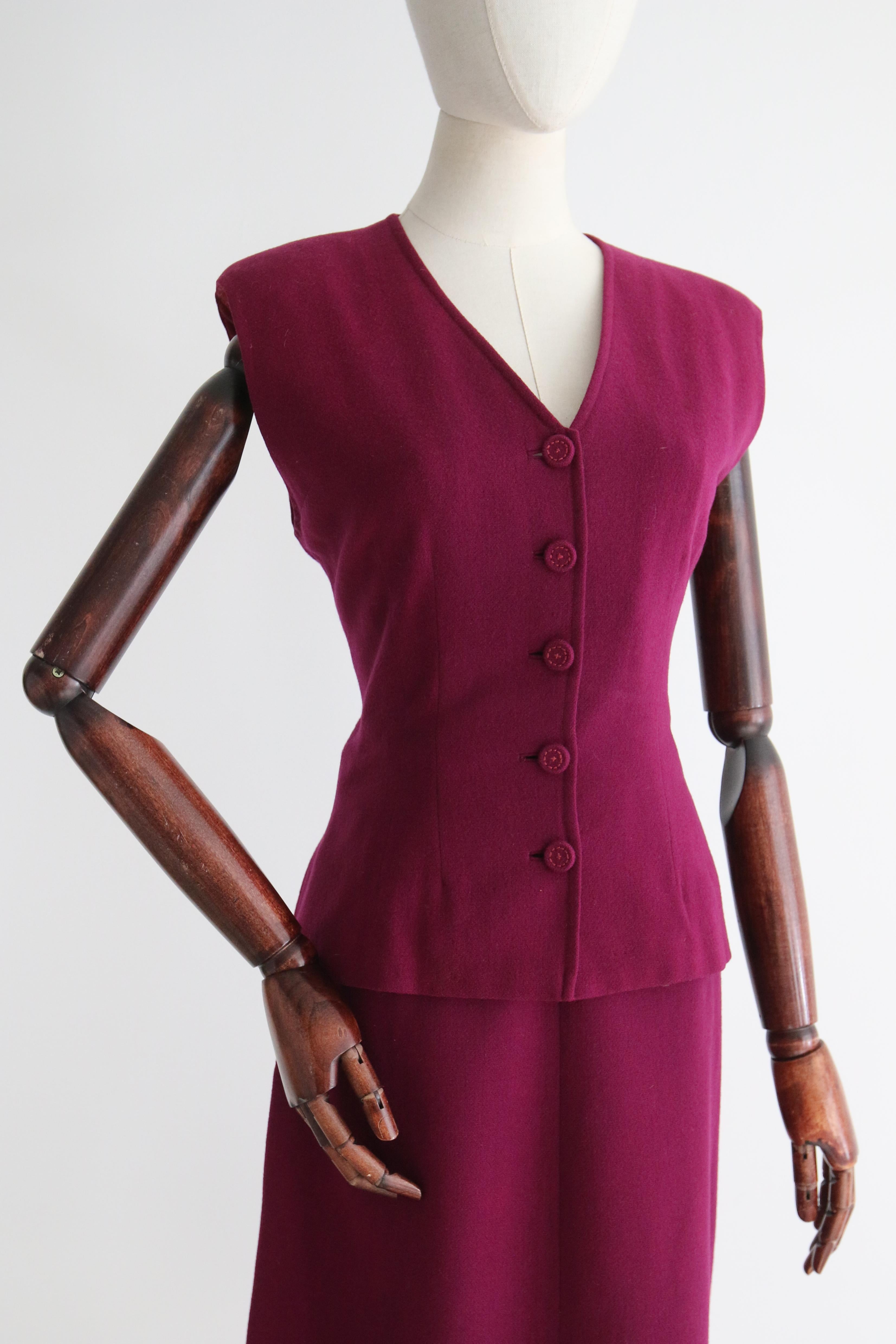 Costume en laine prune vintage des années 1940, taille UK 10-12 US 6-8 en vente 10