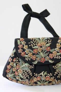 Vintage 1940's Purse Embroidered Floral Beaded Wristlet Evening Bag Pearl Pastel