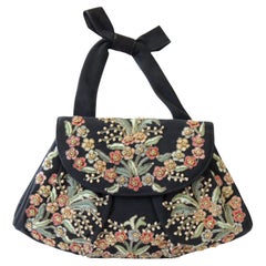 Vintage 1940's Purse Embroidered Floral Beaded Wristlet Evening Bag Pearl Pastel