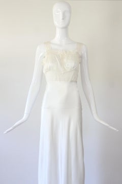 Vintage 1940's Rayon & Spitze Elfenbein Seide Kleid Negligee US 2-4 UK 6-8