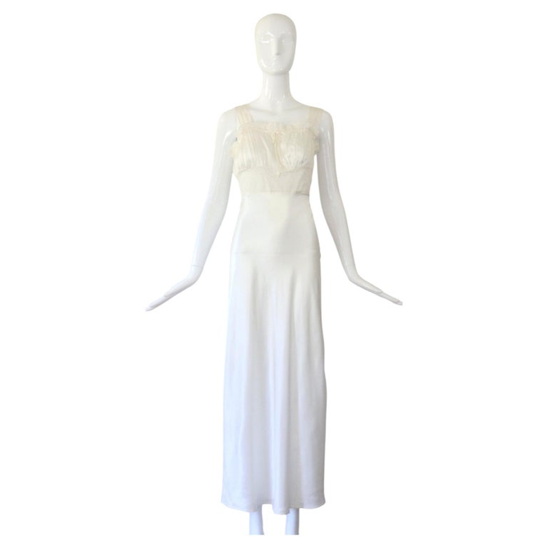 Vintage 1940's Rayon & Lace Ivory Silk Gown Negligee Us 2-4 Uk 6-8