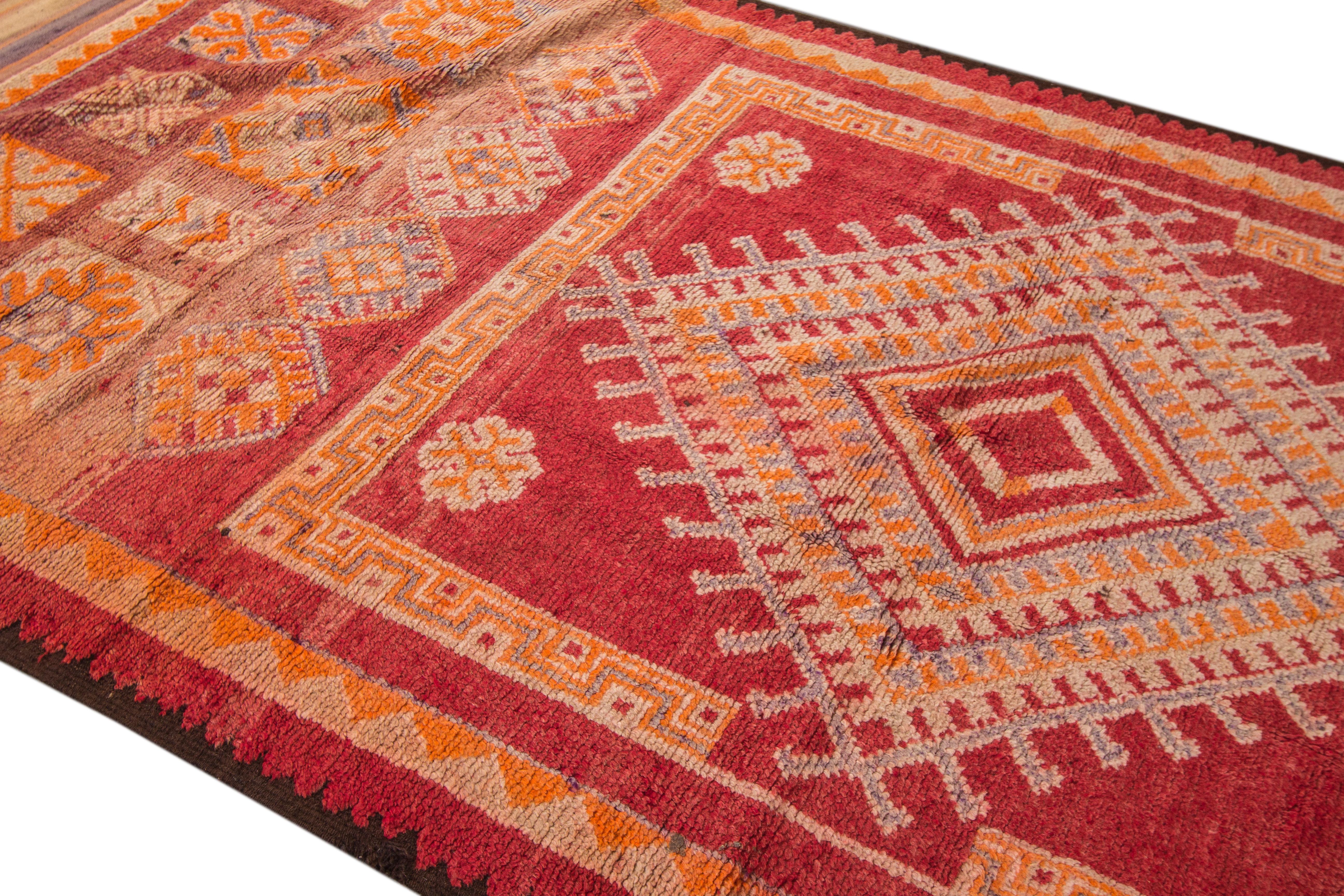 Hand-Knotted Vintage 1940s Red and Orange Moroccan Rug, 5.10x13.02 For Sale