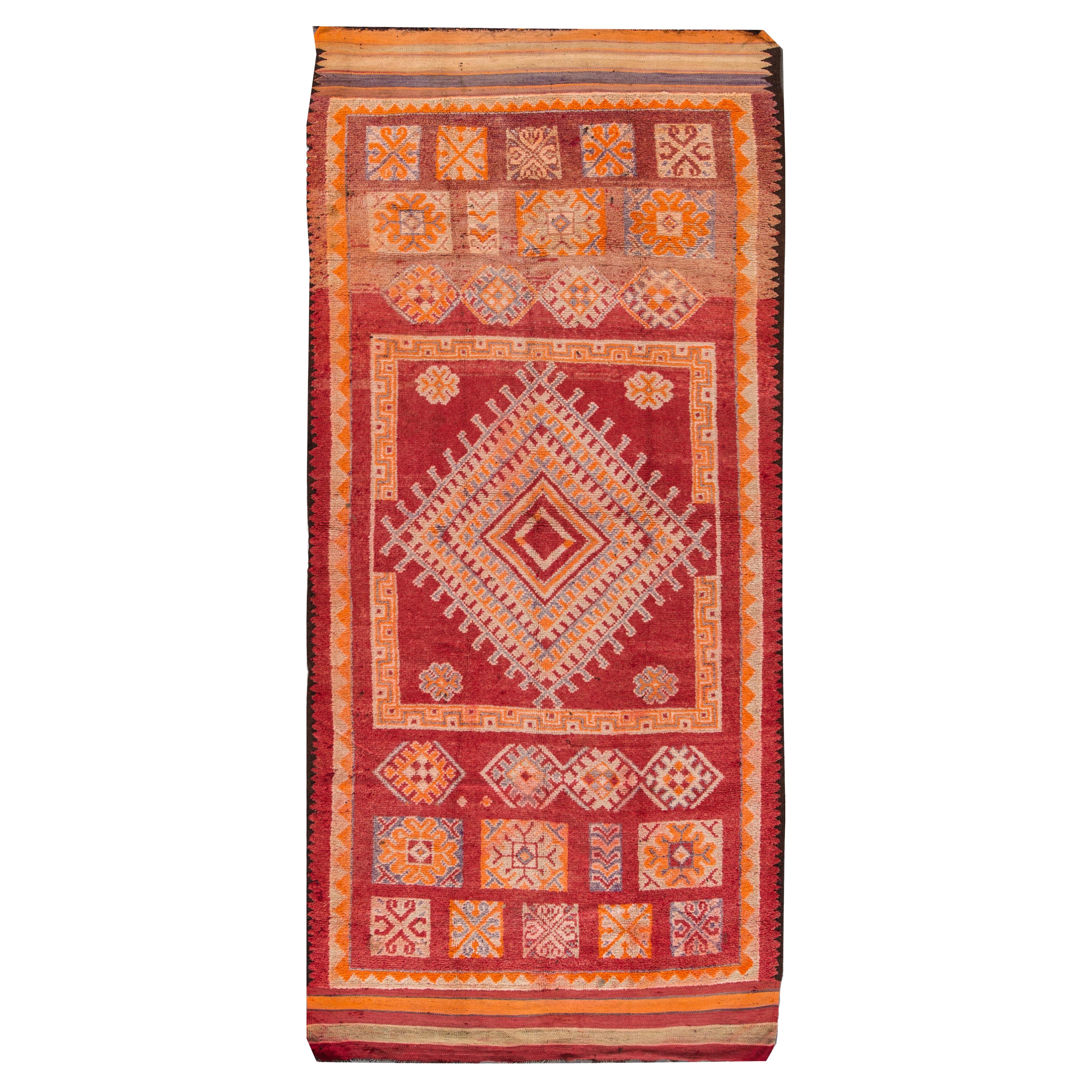 Vintage 1940s Red and Orange Moroccan Rug, 5.10x13.02