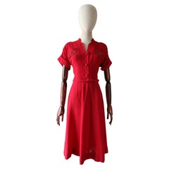 Vintage 1940's red soutache embellished dress original 1940's red dress UK 10