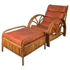 Vintage 1940's Reed Rattan Lounge Chair & Ottoman