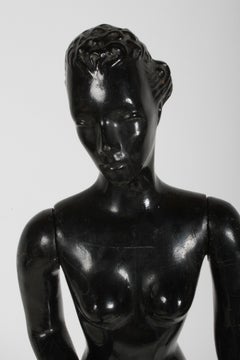 Vintage 1940s Retail Counter Top Female Mannequin Doll Store Display Black Paint