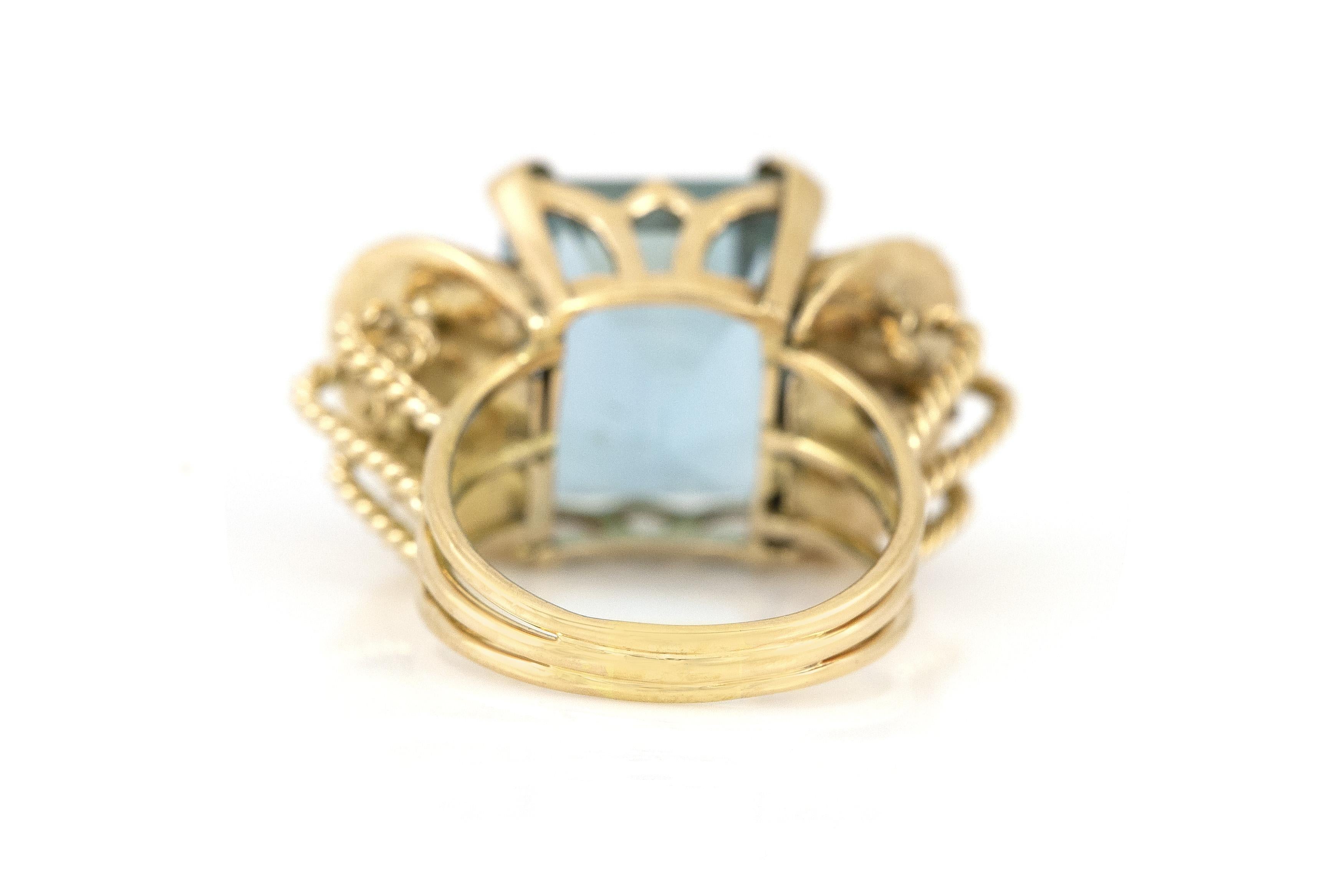 Vintage 1940s Retro 12,00 Karat Smaragdschliff Aquamarin Ring im Zustand „Gut“ im Angebot in New York, NY