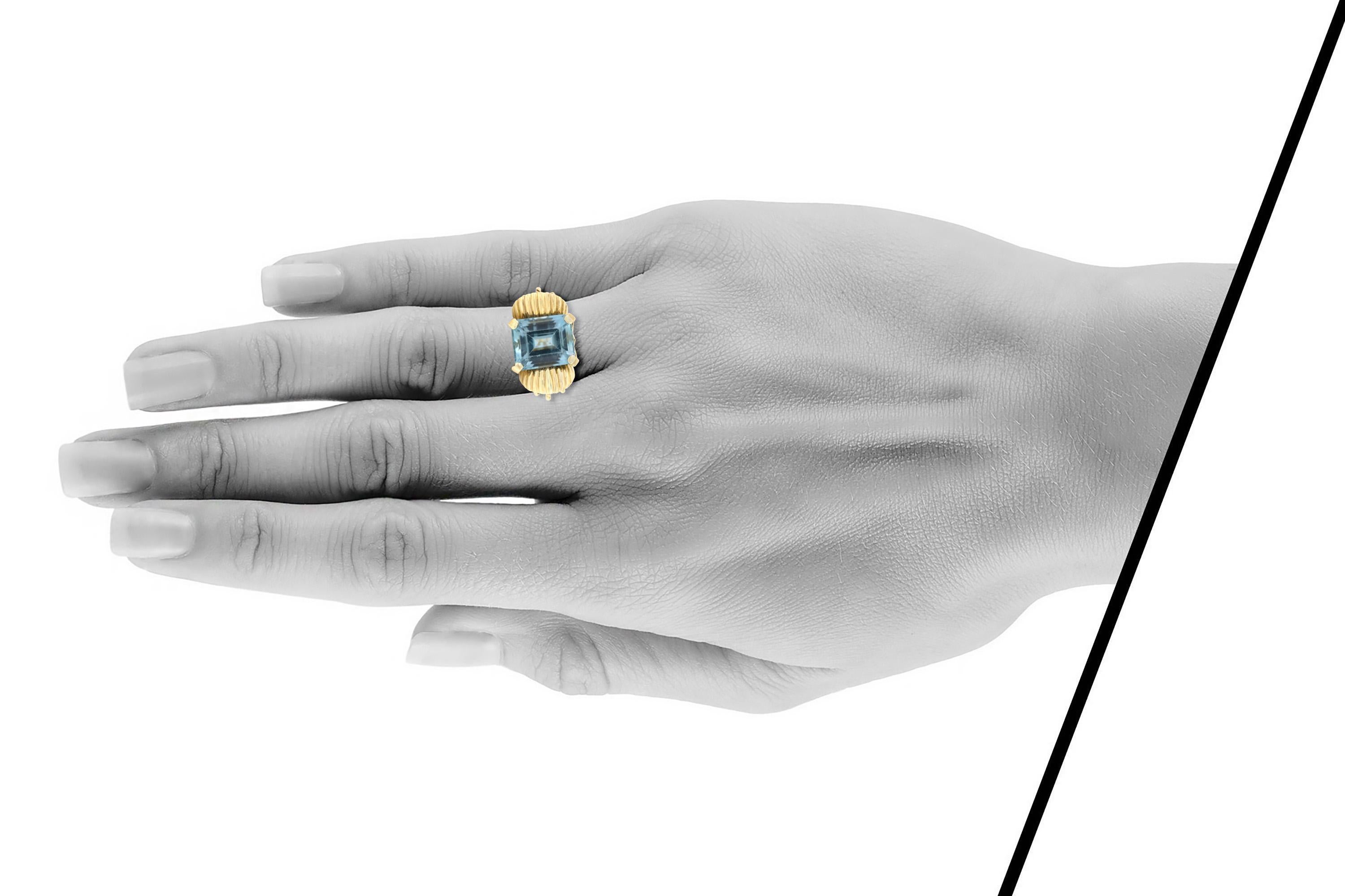 Vintage 1940s Retro 12,00 Karat Smaragdschliff Aquamarin Ring Damen im Angebot