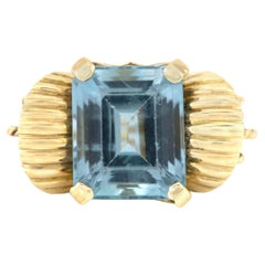 Vintage 1940s Retro 12,00 Karat Smaragdschliff Aquamarin Ring