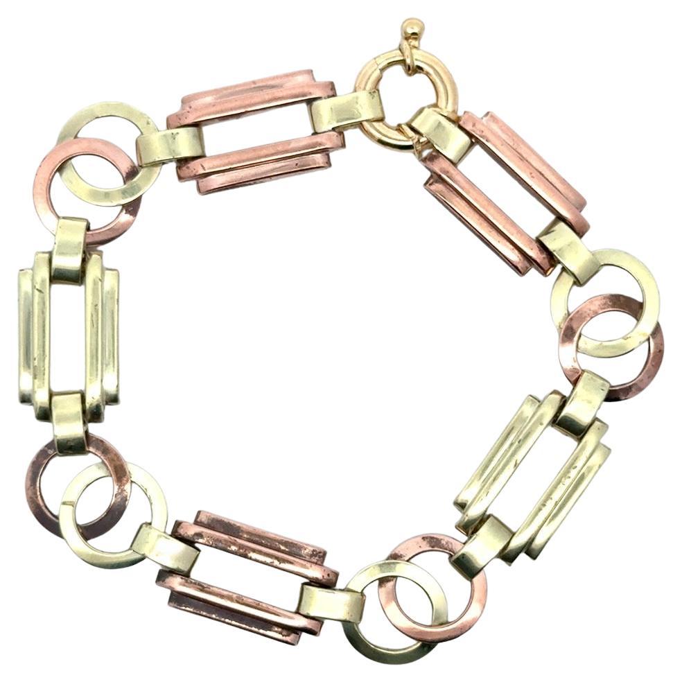 Vintage 1940 Retro Bracciale in oro giallo e rosa 14K in vendita