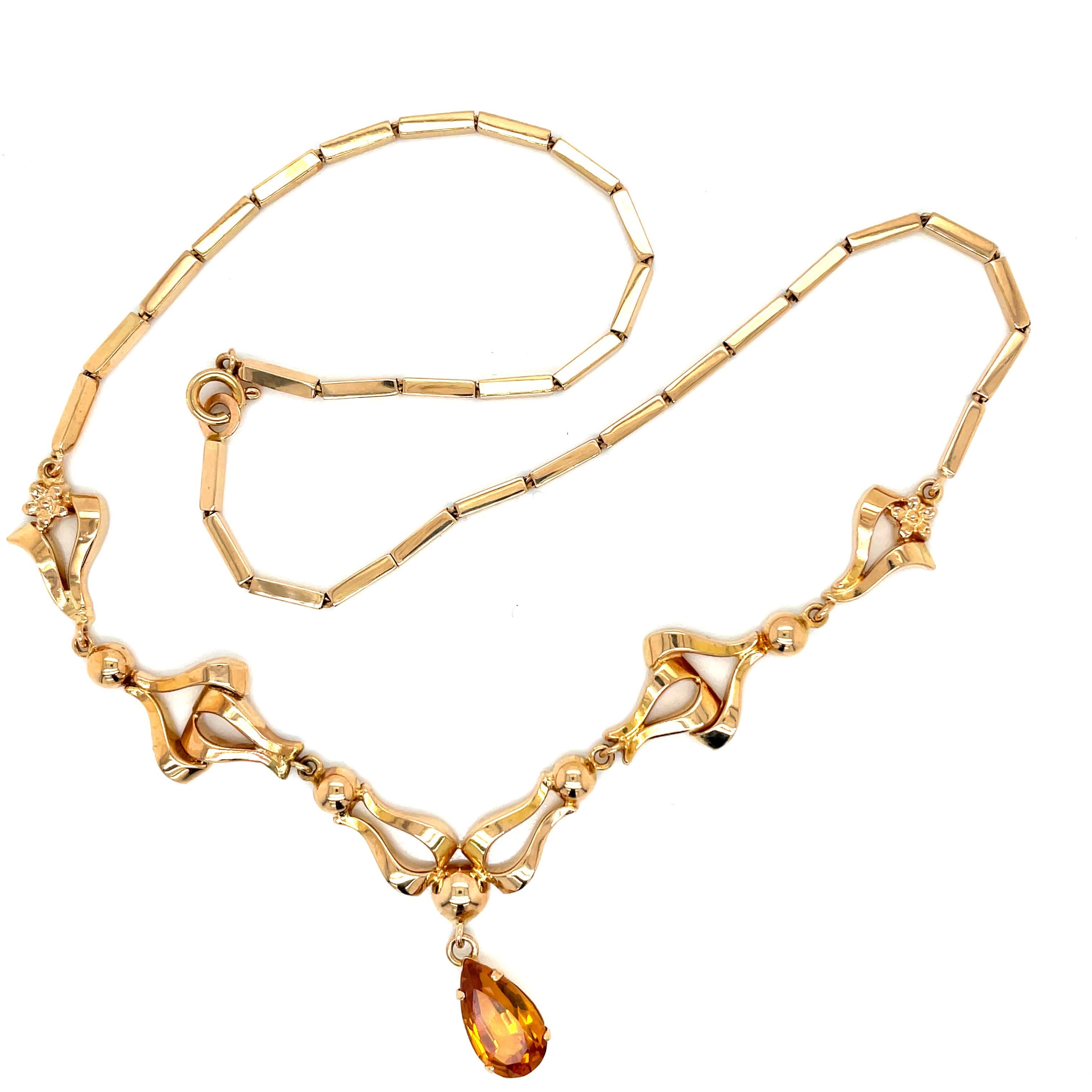 Rétro Vintage 1940 Retro Collana in oro giallo 18k con granato spessartite in vendita
