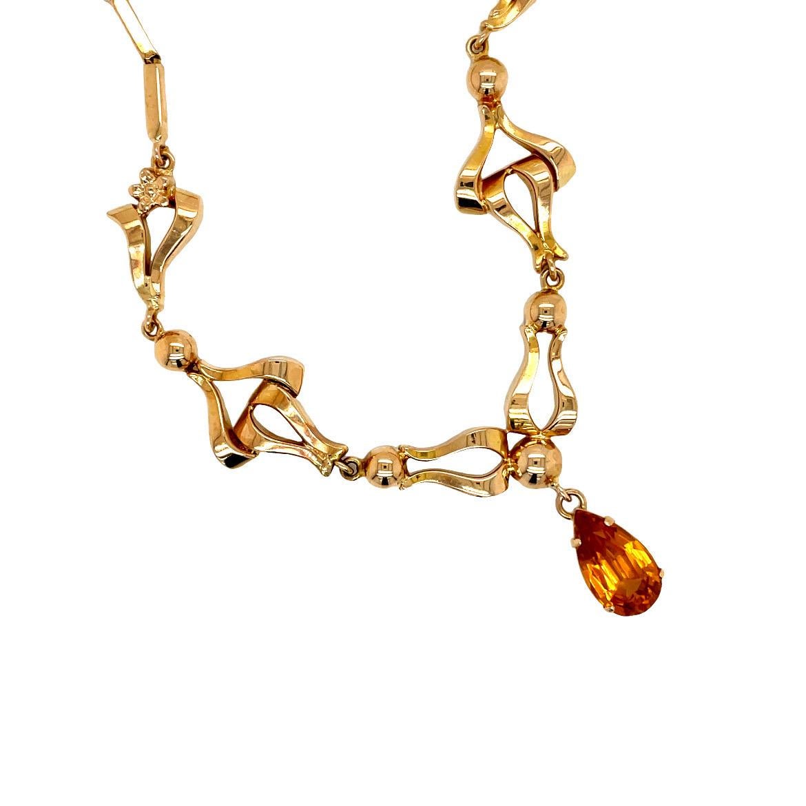 Vintage 1940 Retro Collana in oro giallo 18k con granato spessartite In condizioni ottime in vendita a Boston, MA