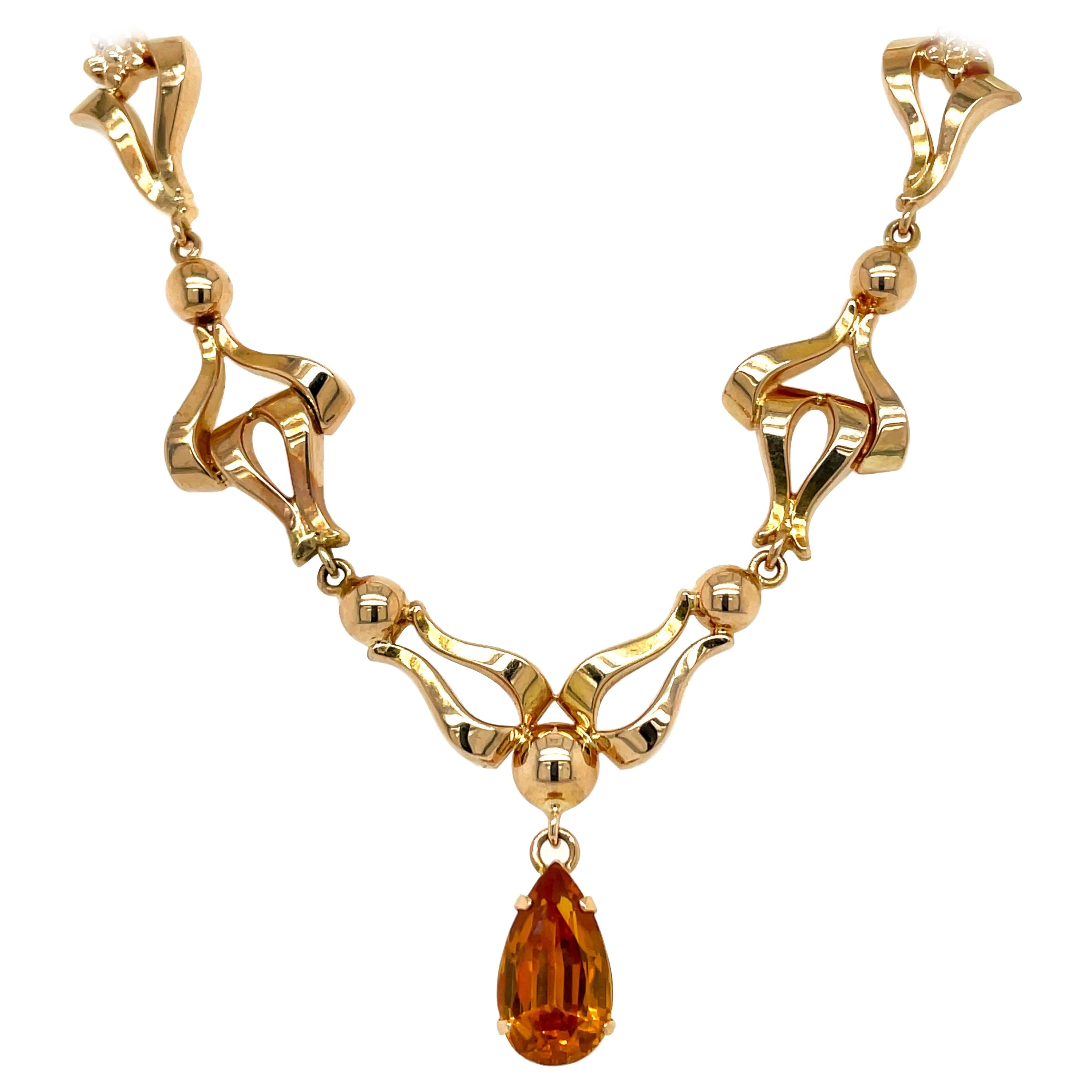 Vintage 1940 Retro Collana in oro giallo 18k con granato spessartite