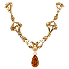 Vintage 1940 Retro Collana in oro giallo 18k con granato spessartite