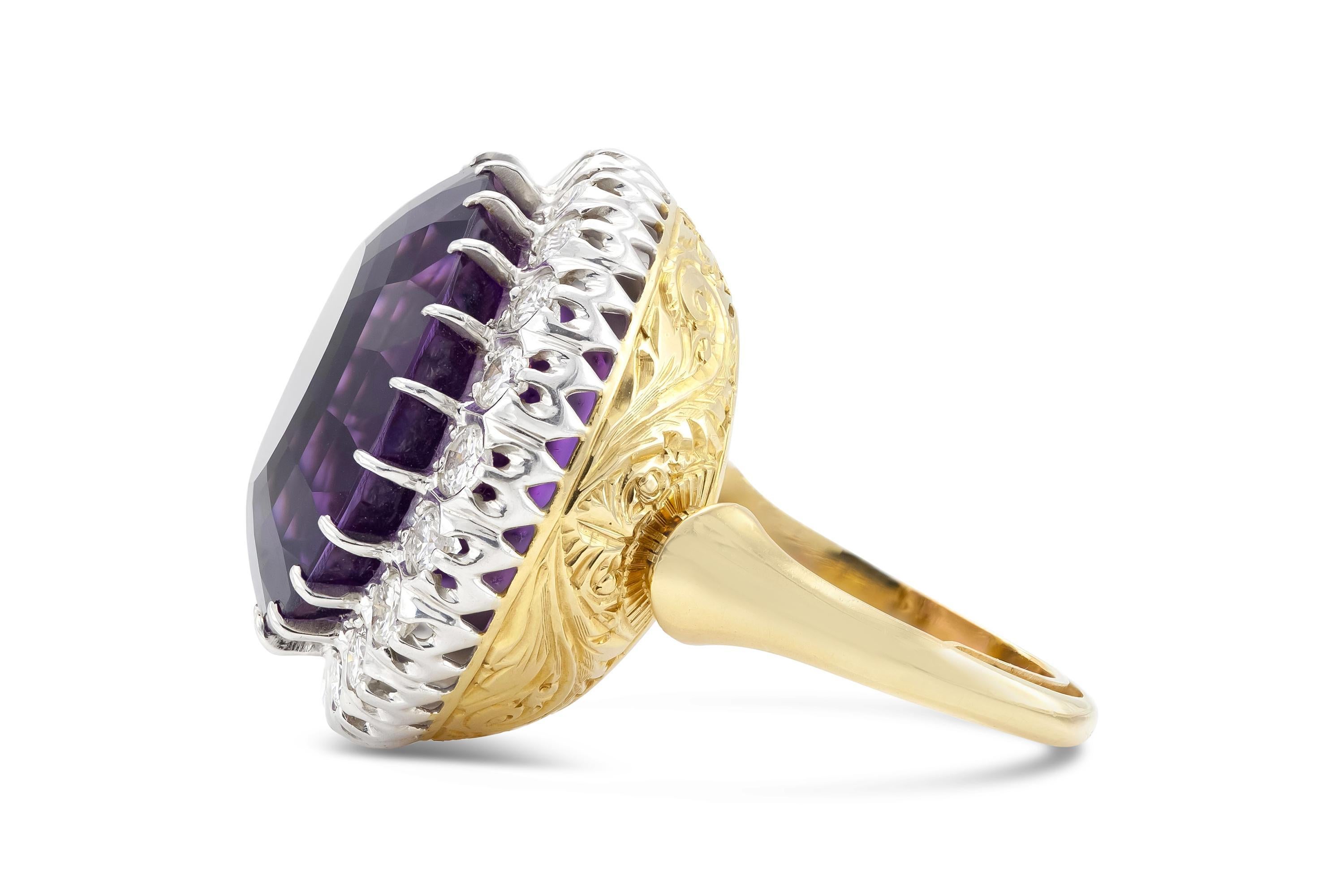Vintage 1940s Retro Anillo de Amatista de 20,00 Quilates con Diamantes Corte redondo en venta