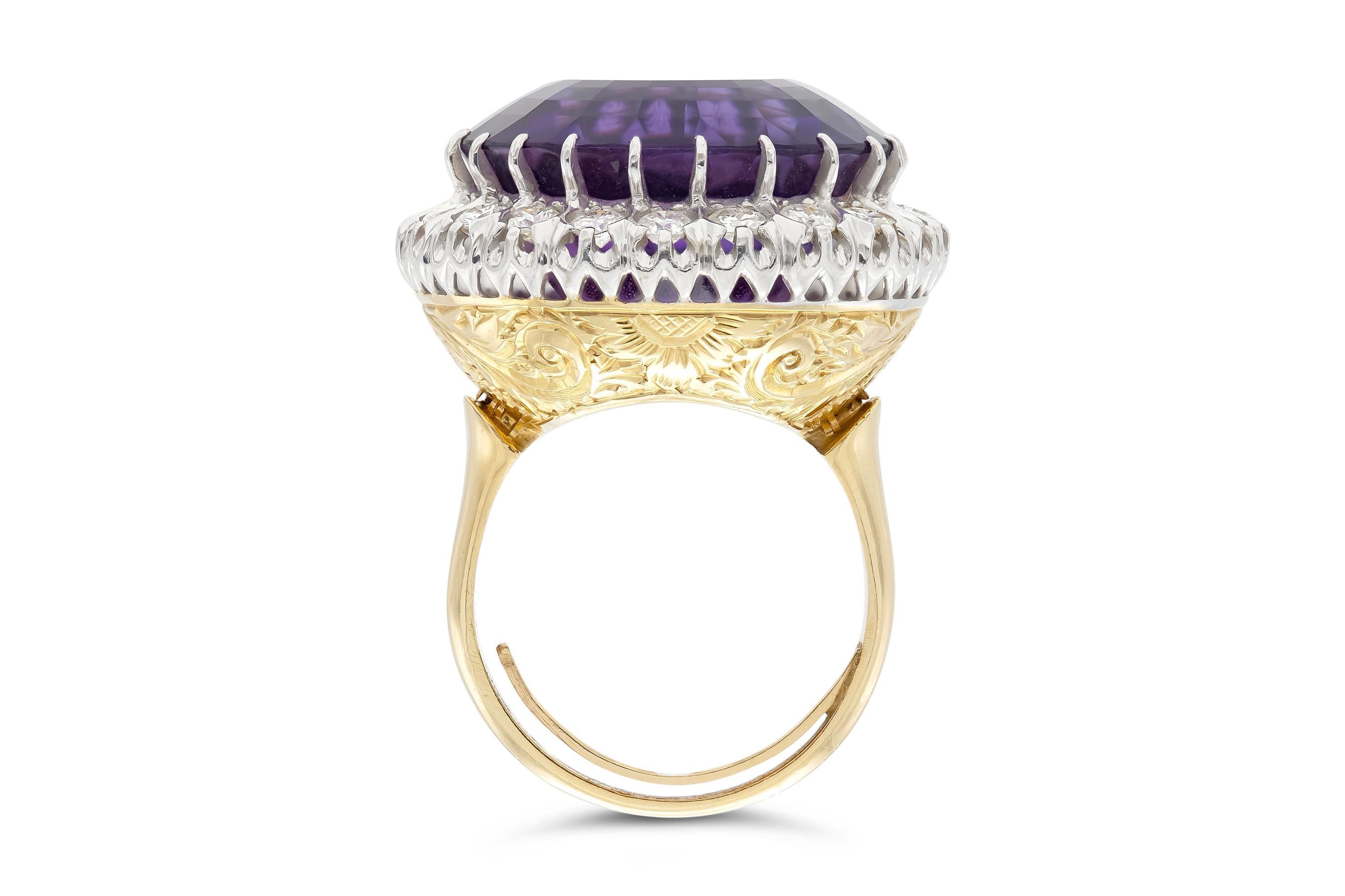 Vintage 1940s Retro Anillo de Amatista de 20,00 Quilates con Diamantes en Bueno estado para la venta en New York, NY