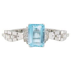 Bracelet rétro vintage des années 1940 avec aigue-marine de 30,00 carats et diamants