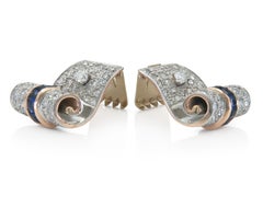 Vintage 1940s Retro 3.90 Carat Diamond Hair Clip Set with Sapphires