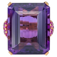 Vintage 1940s Retro 50.00 Carat Amethyst and 3.00 Carat Ruby Ring