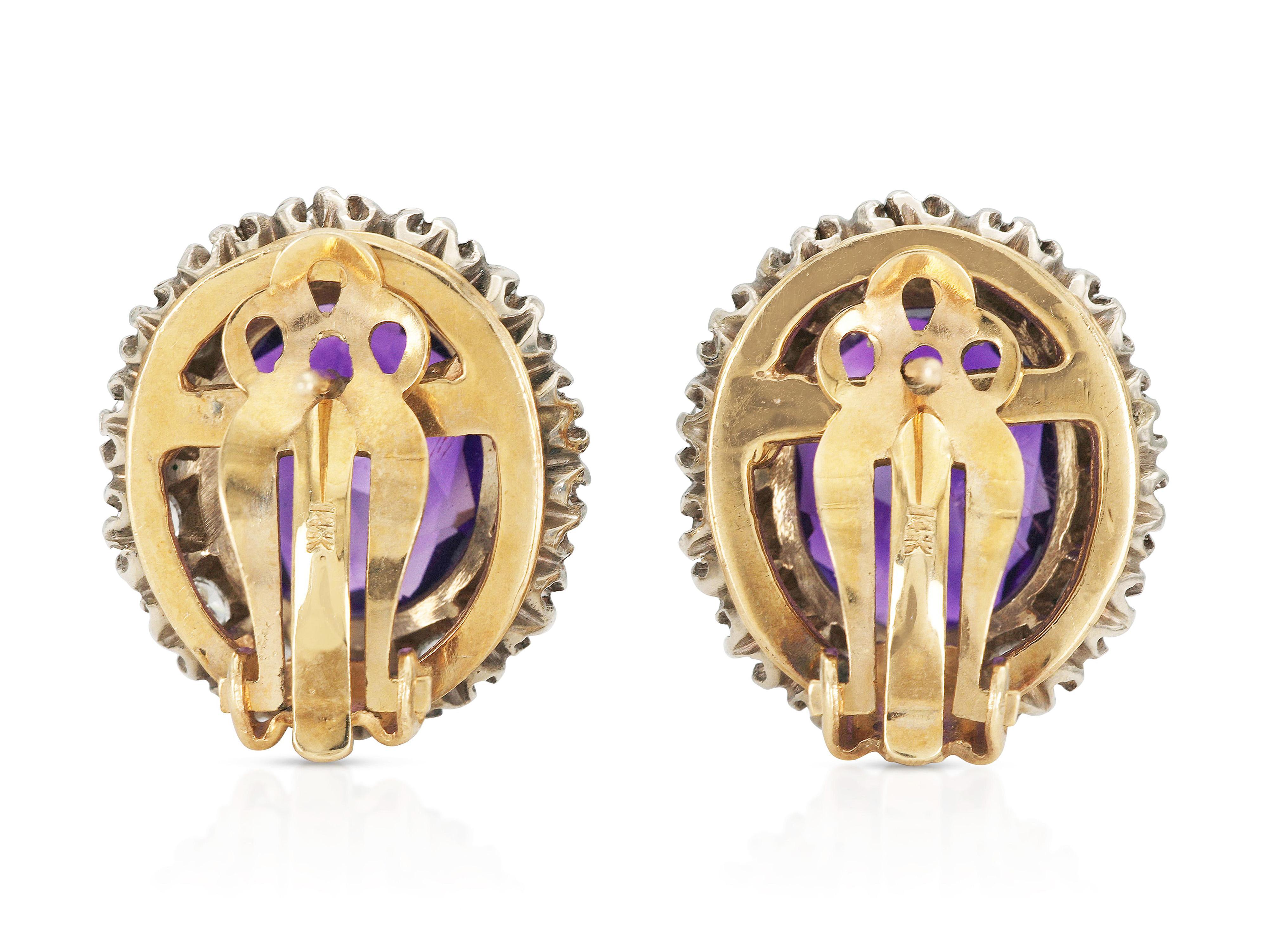 Vintage 1940s Retro Amethyst and Diamond Earrings en Bueno estado para la venta en New York, NY