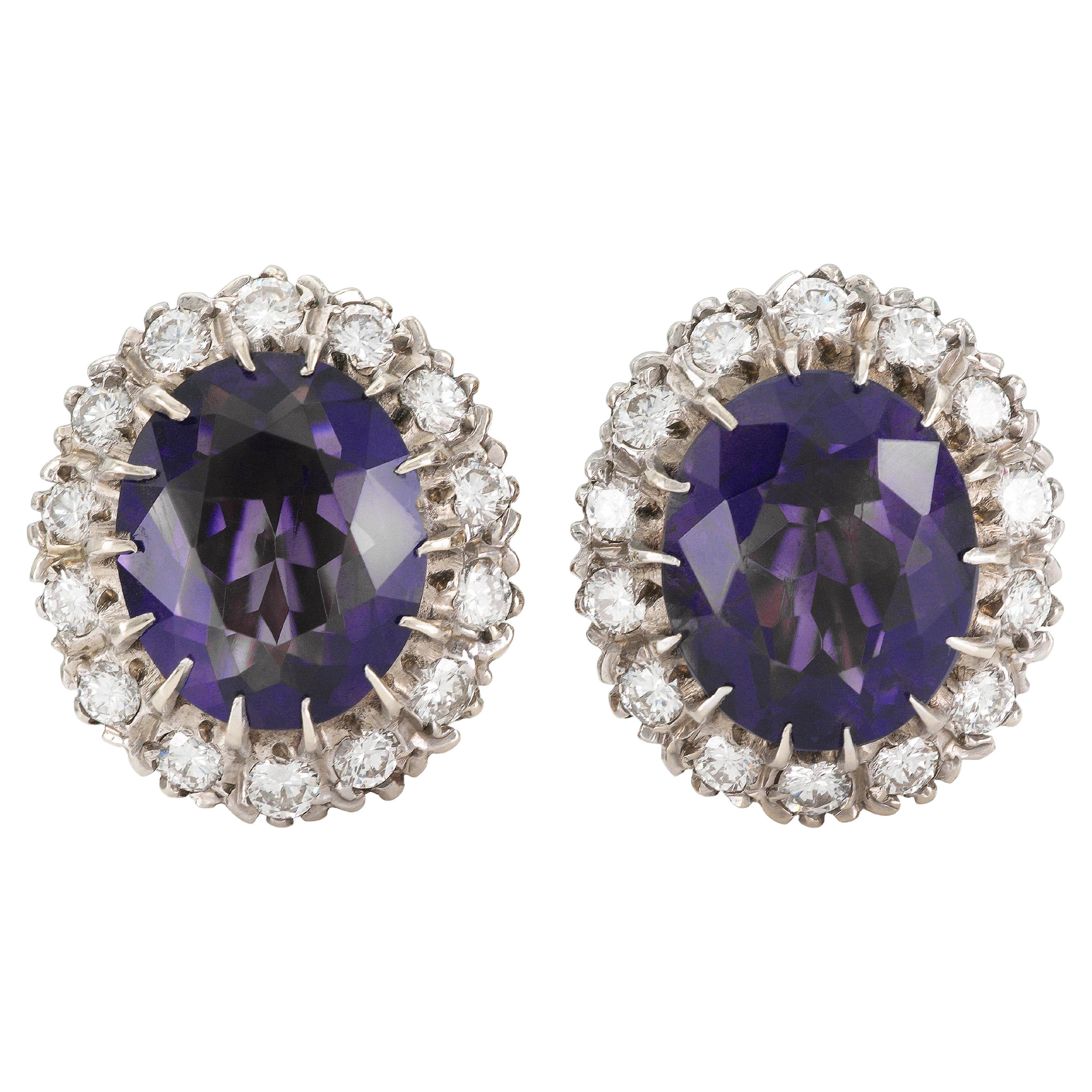 Vintage 1940s Retro Amethyst and Diamond Earrings
