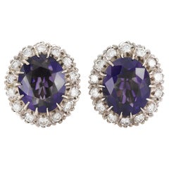 Vintage 1940s Retro Amethyst and Diamond Earrings