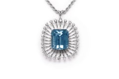 Vintage 1940s Retro Aquamarine Pendant Necklace with Diamonds